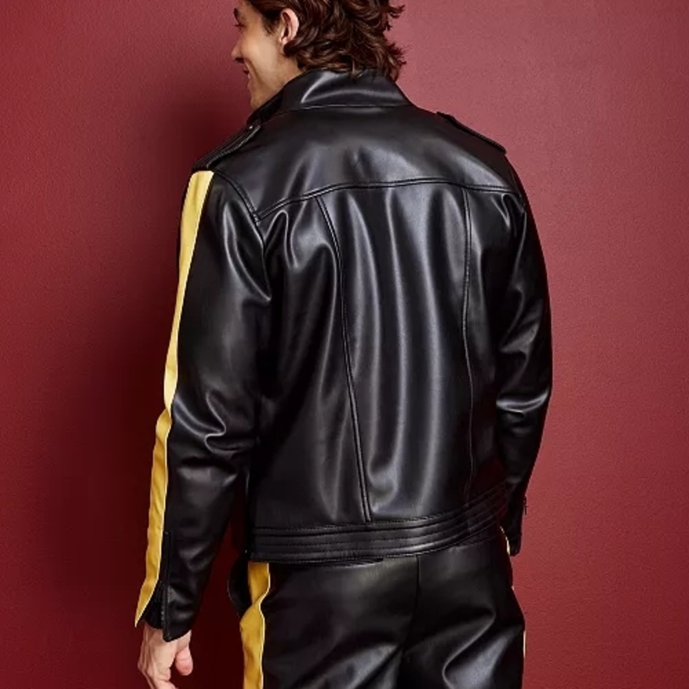 Royalty By Maluma Black and Yellow Faux Leather Biker Jacket And Pants